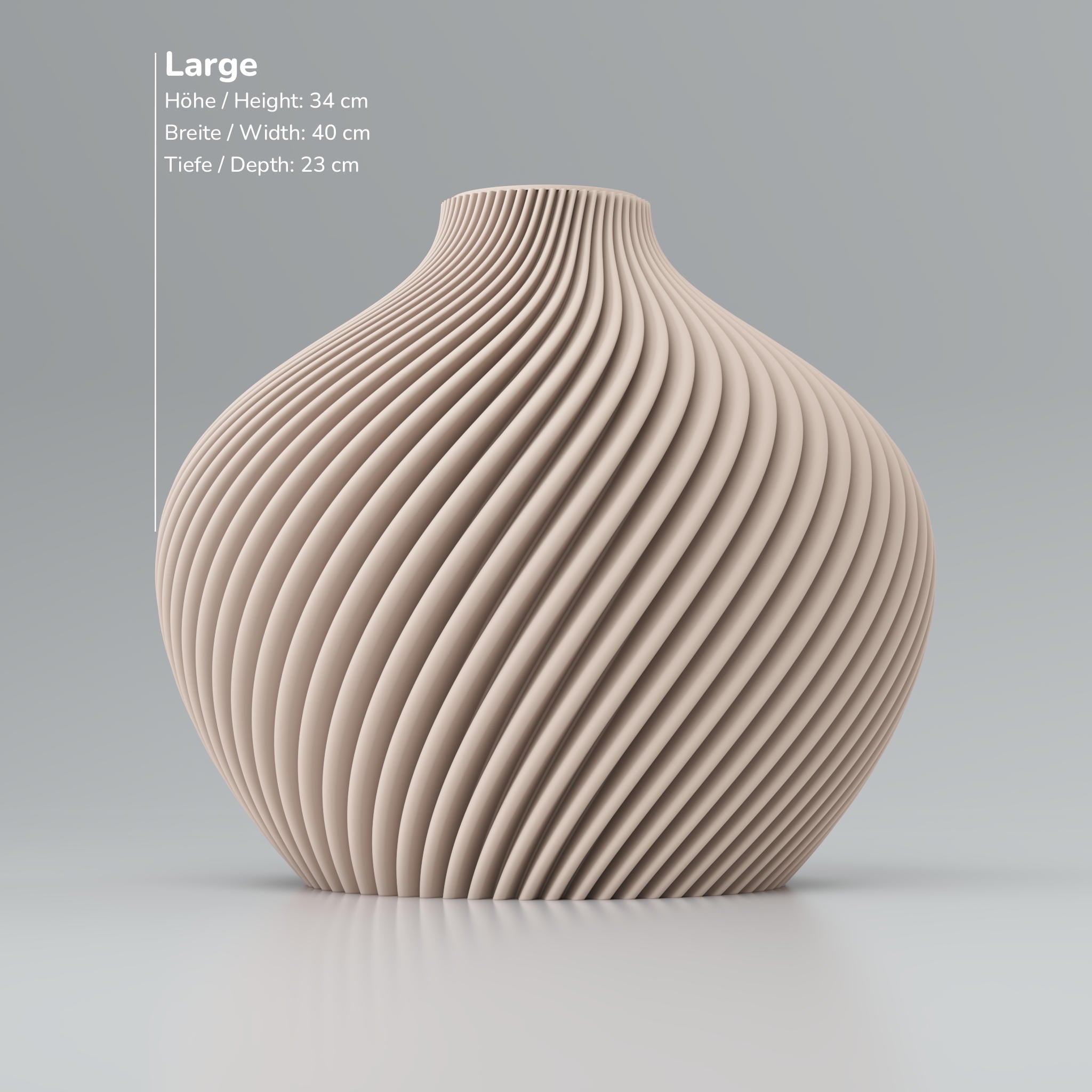Twist-Linea Blooming3D Moravellie Design-Vase Voravellie 80 in Beigematt mit Rillenstruktur