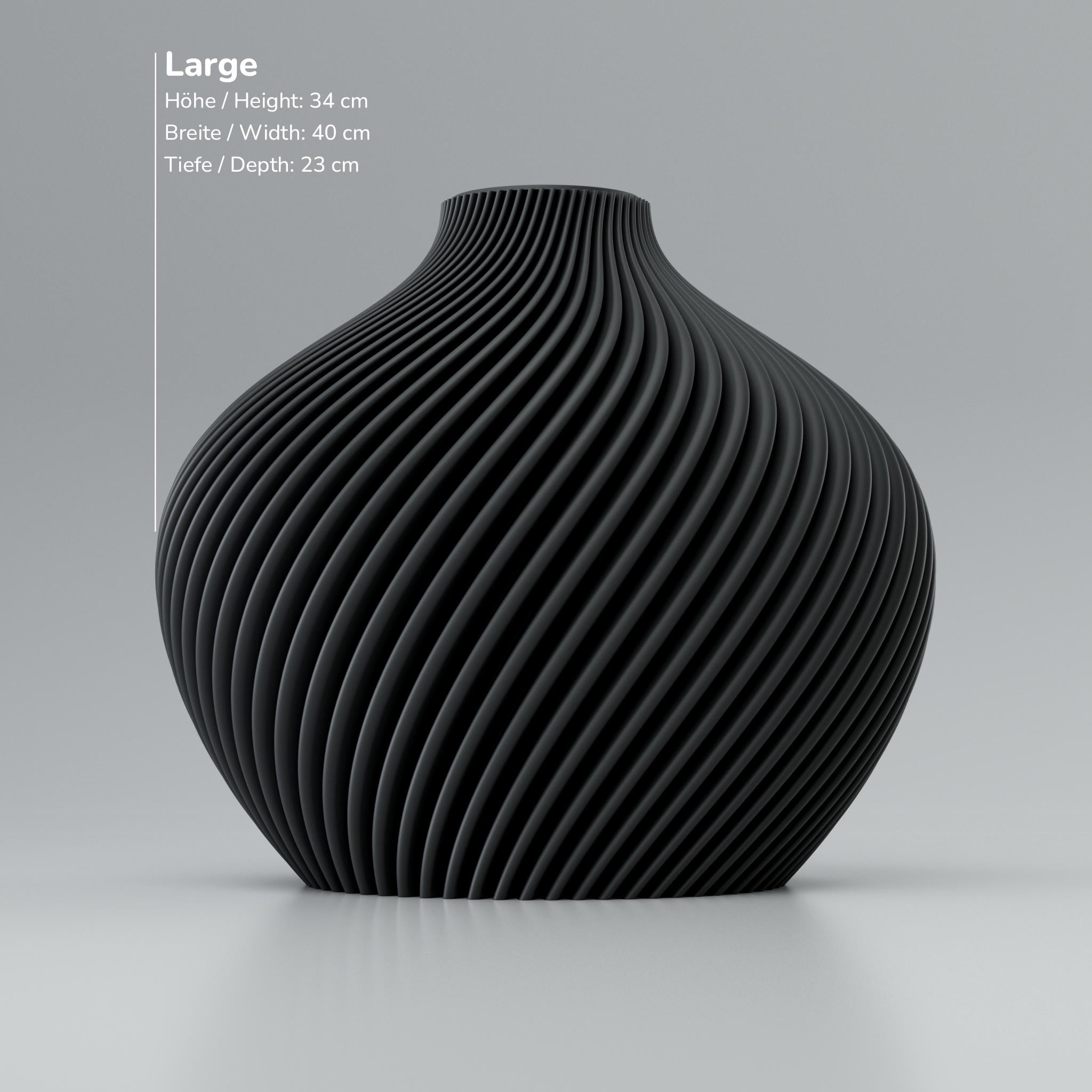 Twist-Linea Blooming3D Design-Vase Voravellie 80 in Eisen-Metallgrau mit geripptem Muster