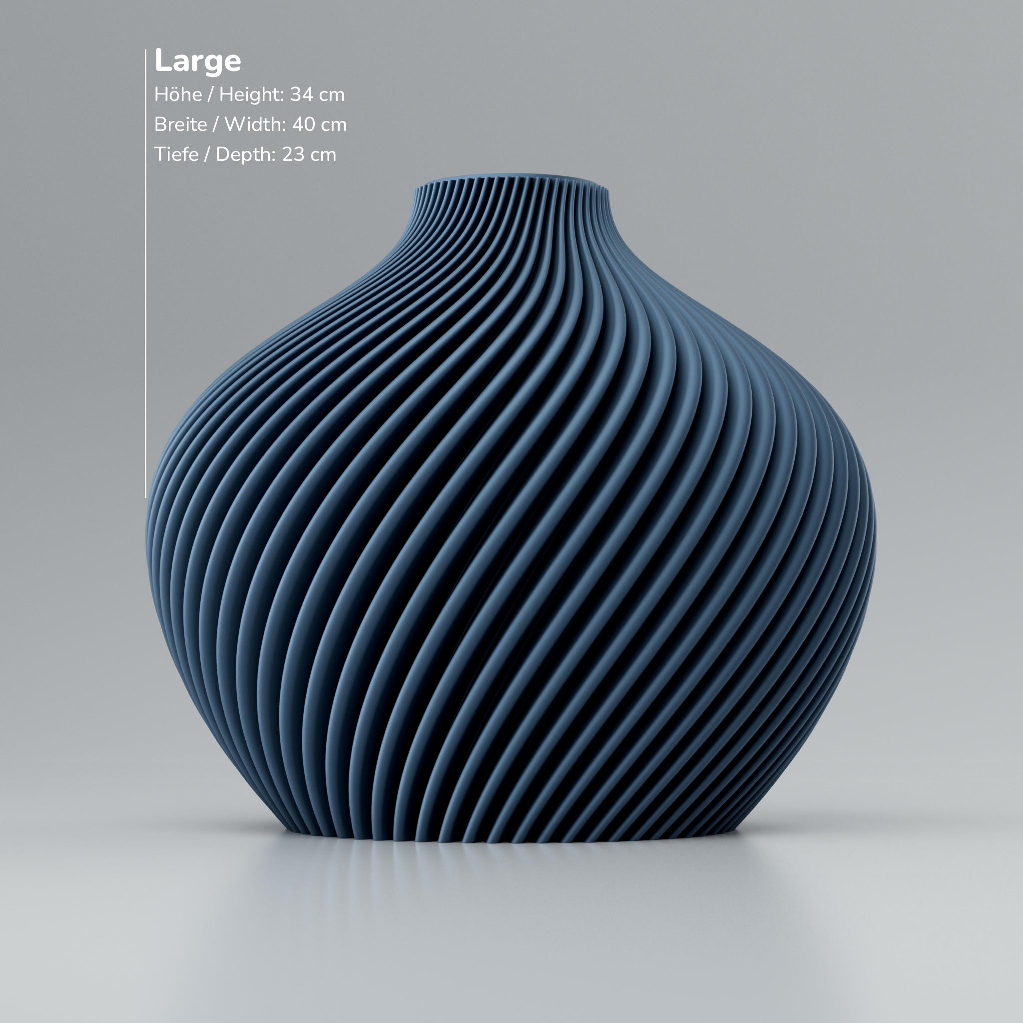 Twist-Design Blooming3D Vase Voravellie 80 aus metallischem Kobaltblau mit Linea-Rillen
