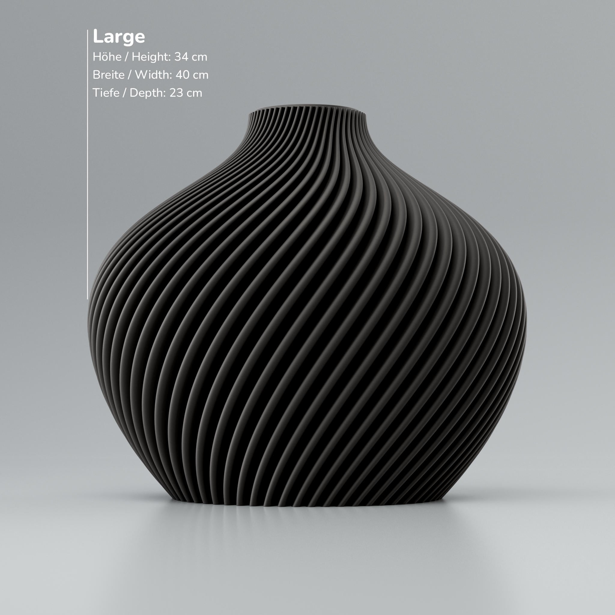 Twist-Design Blooming3D Design-Vase Voravellie 80 in Mattschwarz mit Linea-Rillen
