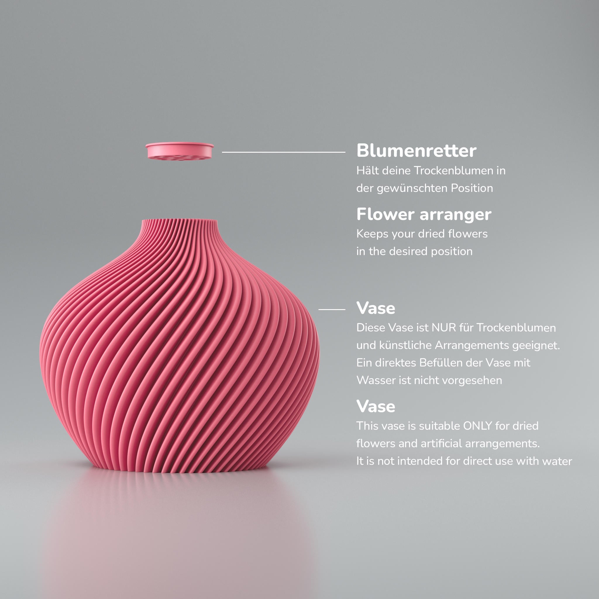 Twist-Design Blooming3D Design Vase Voravellie 80 Moravellie Pink mit Liniendetail