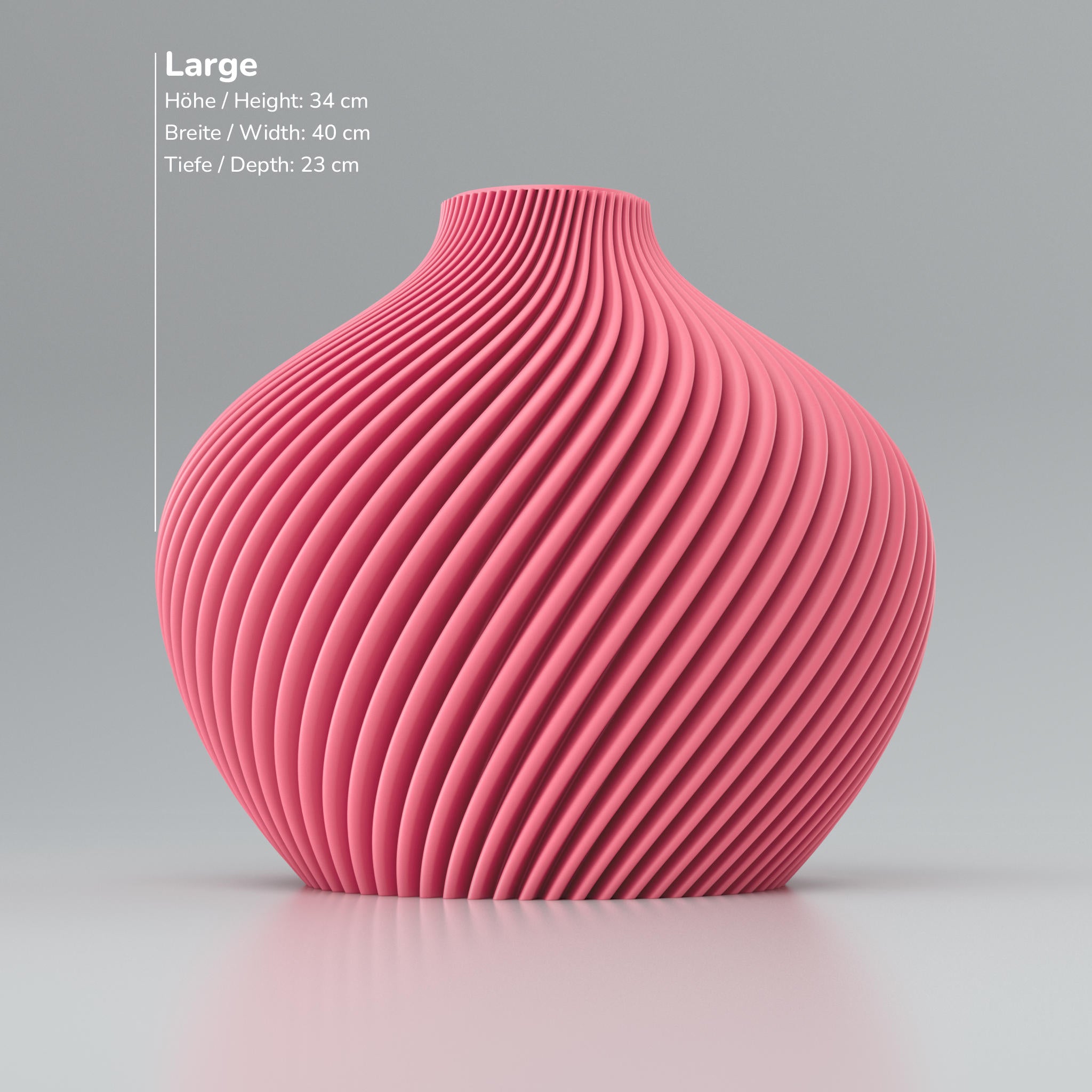 Verdrilltes Linien-Design Blooming3D Design-Vase Voravellie 80 in Pink mit Moravellie-Rillen