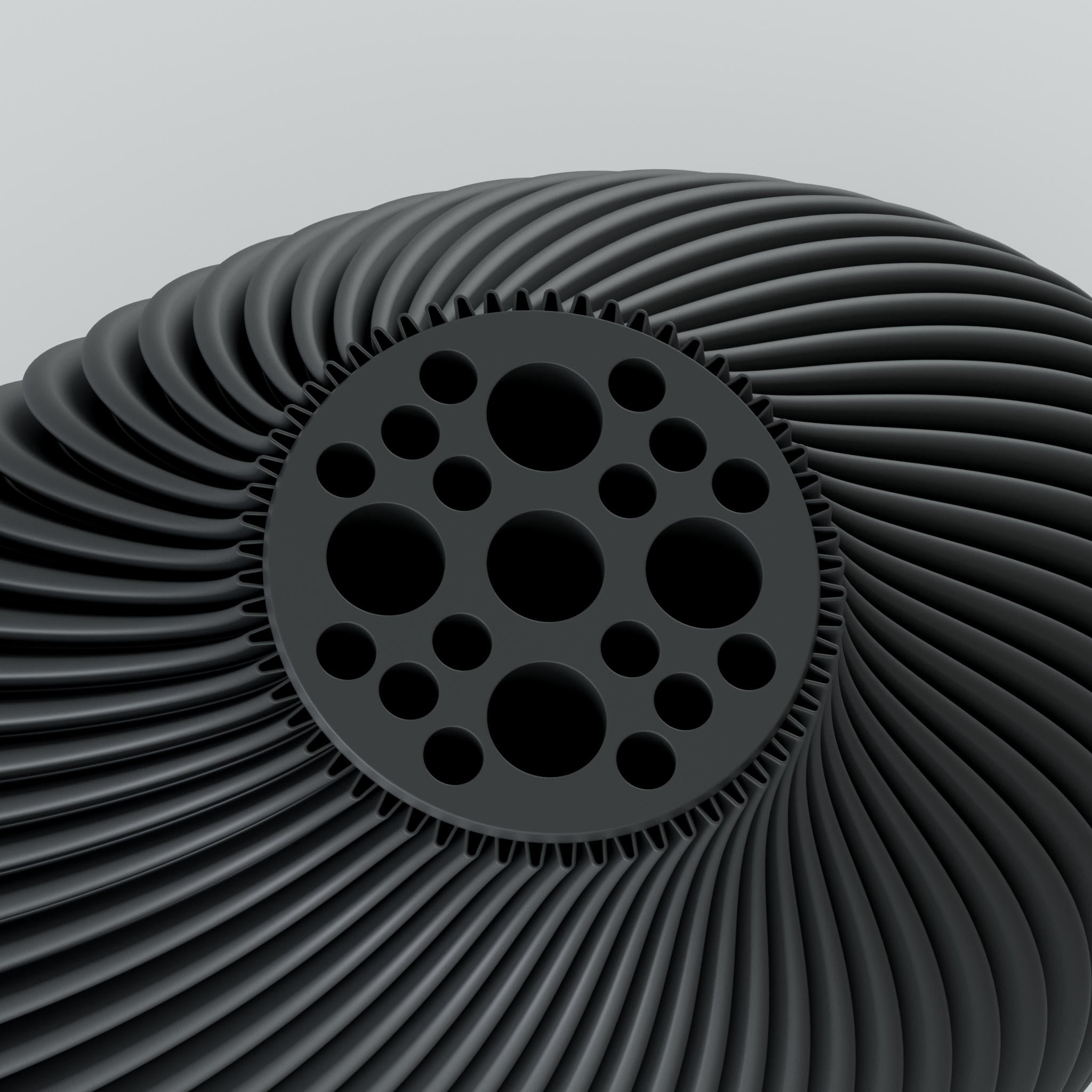 Twist Design Vase Voravellie 80 von Blooming3D, matt schwarz, Linienform mit kreisförmigen Aussparungen