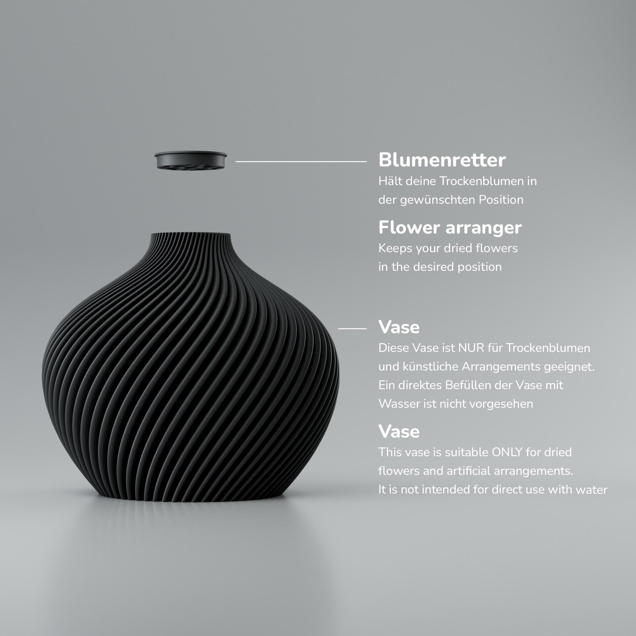 Twist-Design Blooming3D Vase Mattschwarz Rillen, Design Vase Voravellie 80
