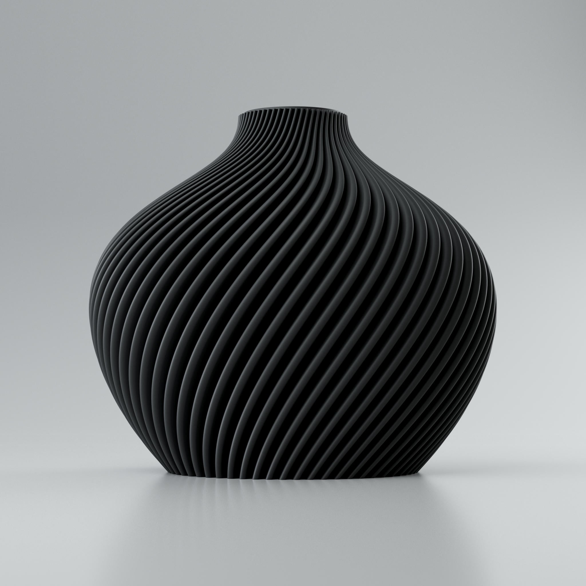 Twist-Linea Design Vase Voravellie 80 von Blooming3D, mattschwarz, gerippte Linien