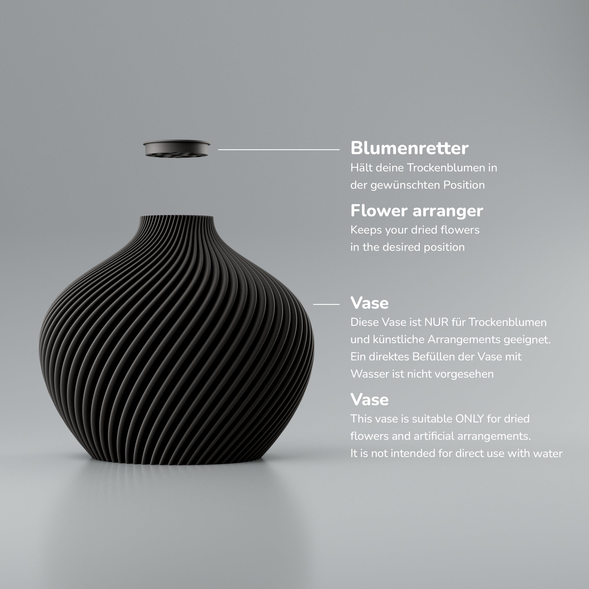 Twist-Linea Blooming3D Vase Mattschwarz, Design Voravellie 80